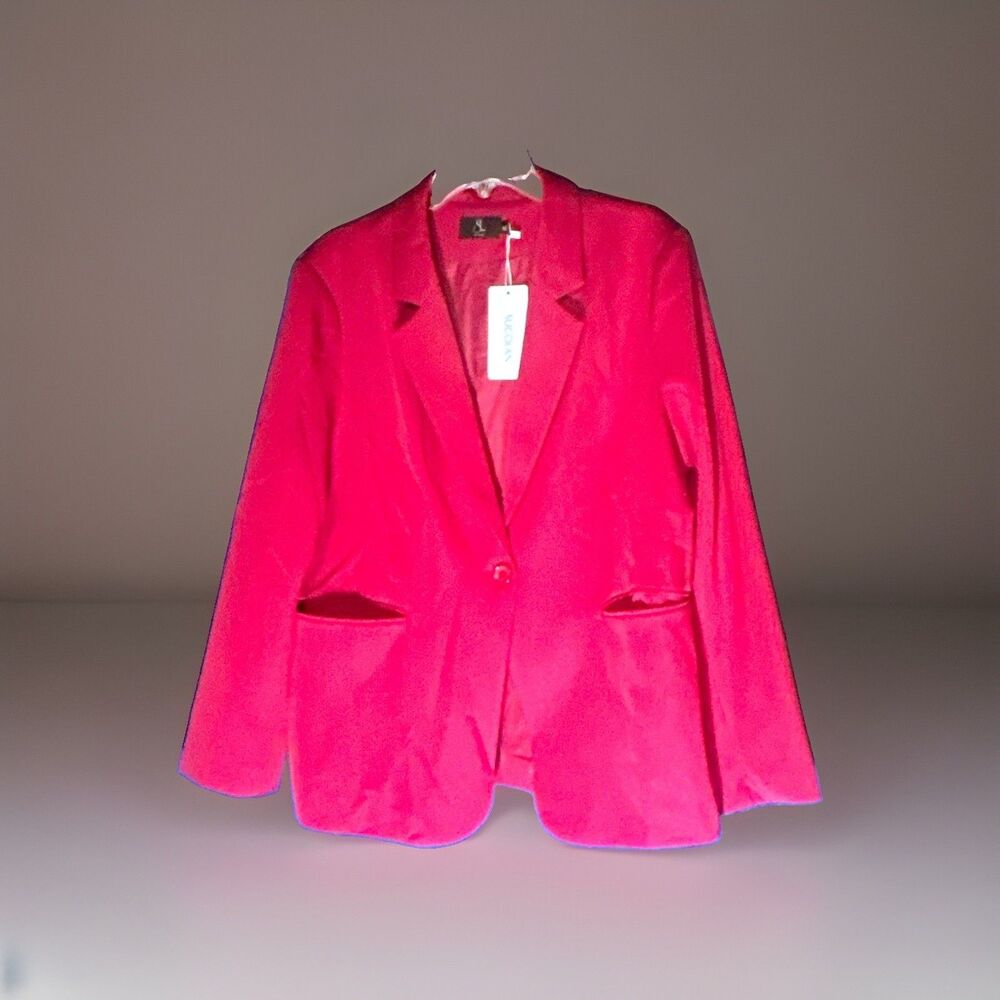 SUCOLAN Womens XL Red Notch Lapel Blazer Suit Jacket Lined One Button Office